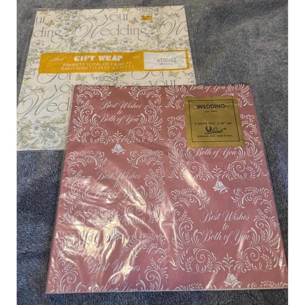Vintage American Greetings Laurel Wedding Gift Wrap Lot 2 Sealed NOS